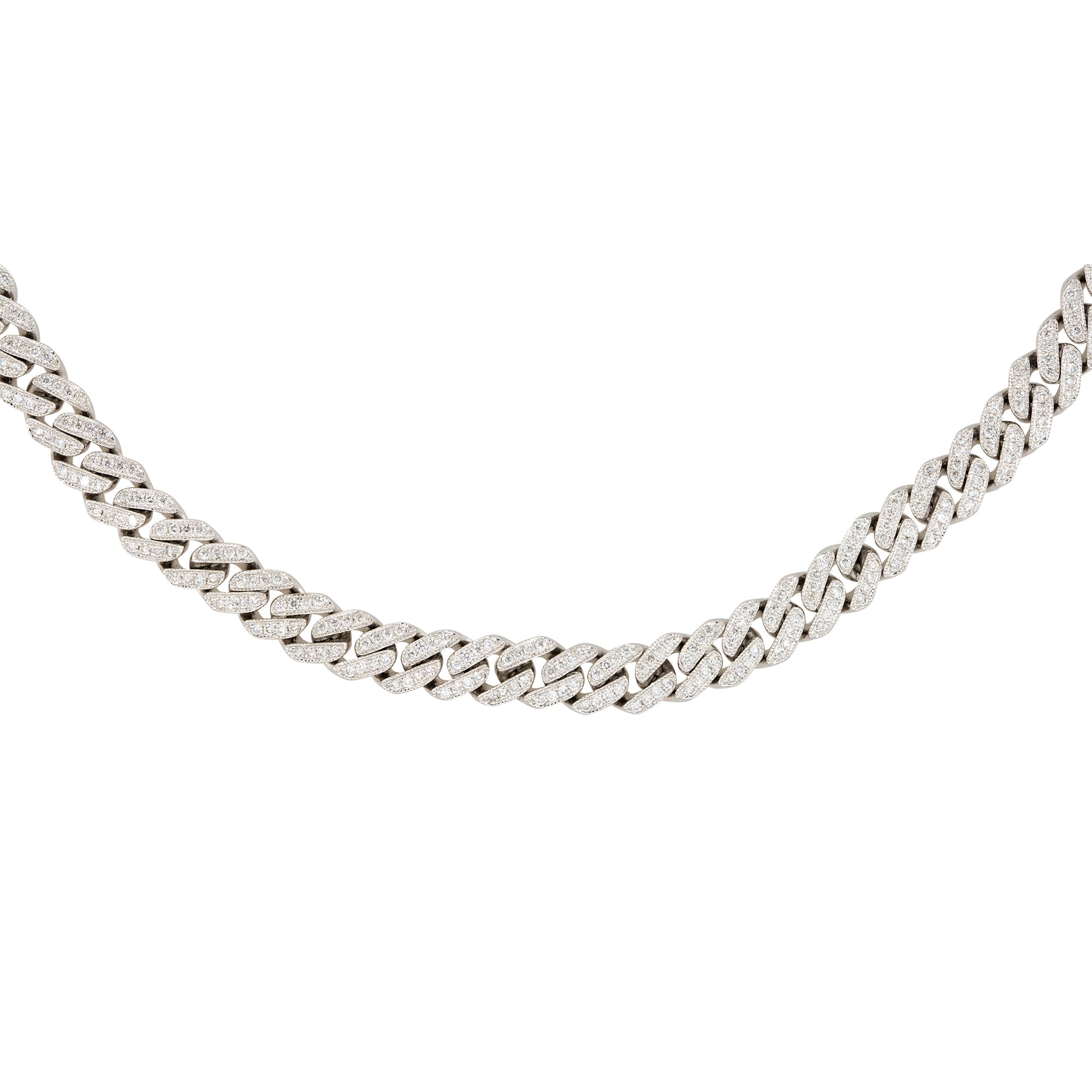14k White Gold 6.5ctw Pave Diamond Cuban Link Chain Necklace
