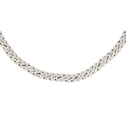 14k White Gold 6.5ctw Pave Diamond Cuban Link Chain Necklace