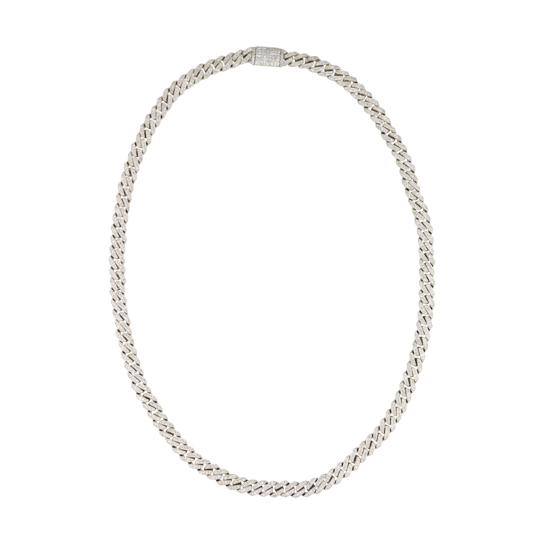 14k White Gold 6.5ctw Pave Diamond Cuban Link Chain Necklace