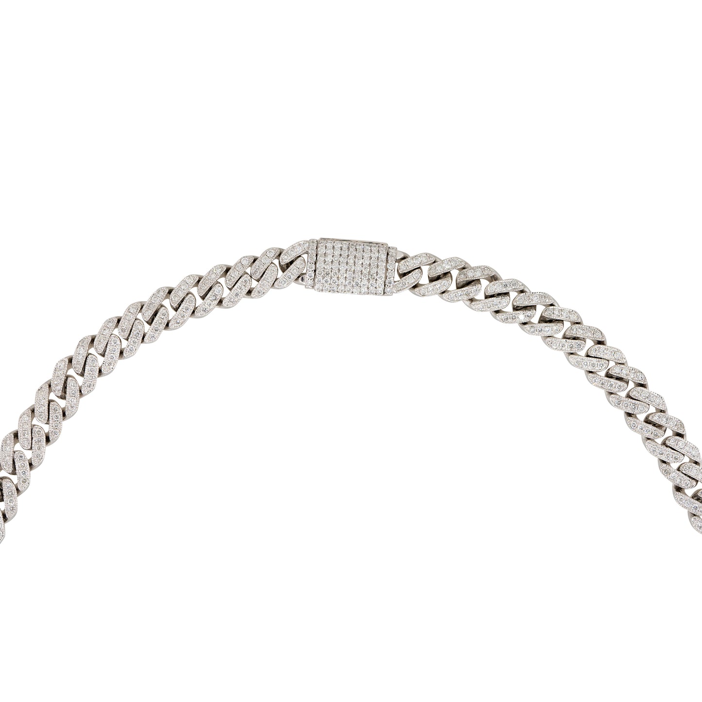 14k White Gold 6.5ctw Pave Diamond Cuban Link Chain Necklace
