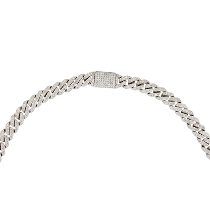 14k White Gold 6.5ctw Pave Diamond Cuban Link Chain Necklace