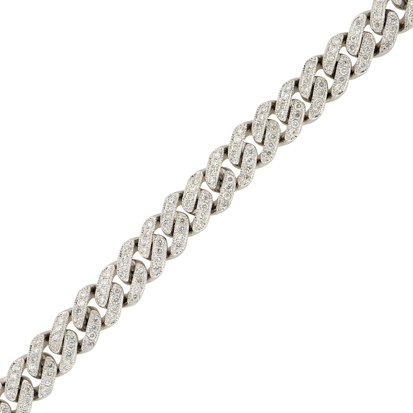 14k White Gold 6.5ctw Pave Diamond Cuban Link Chain Necklace