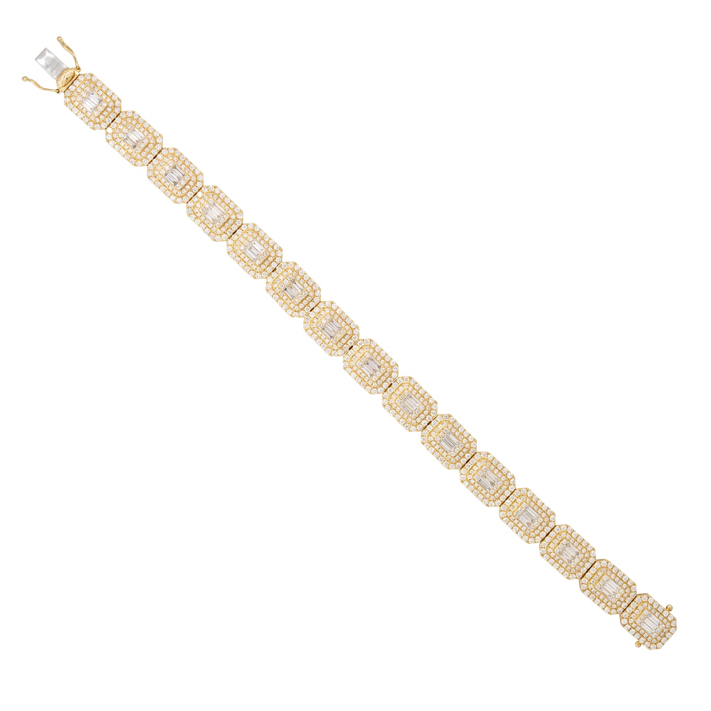 14k Yellow Gold 7.6ctw Baguette & Round Brilliant Cut Diamond Bracelet