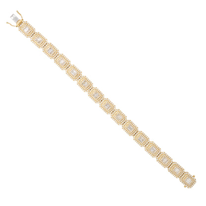 14k Yellow Gold 7.6ctw Baguette & Round Brilliant Cut Diamond Bracelet