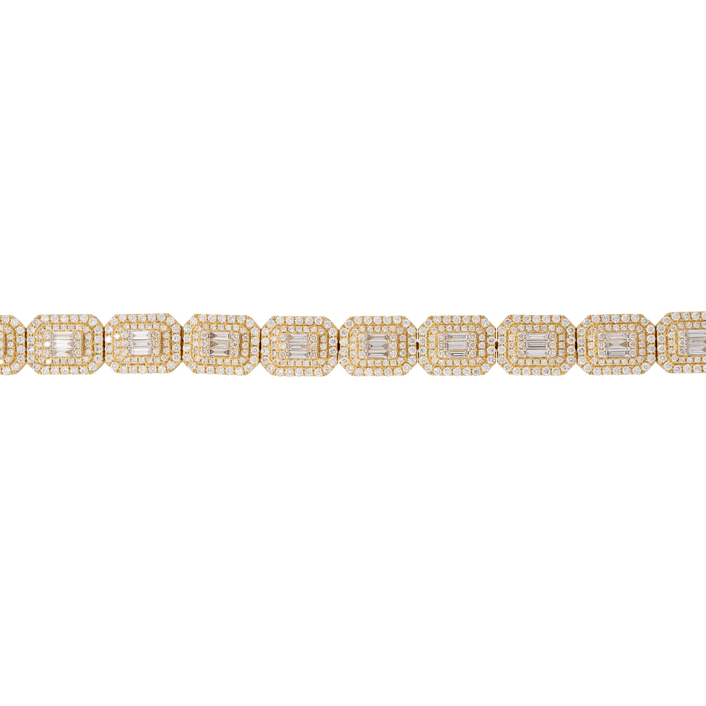 14k Yellow Gold 7.6ctw Baguette & Round Brilliant Cut Diamond Bracelet