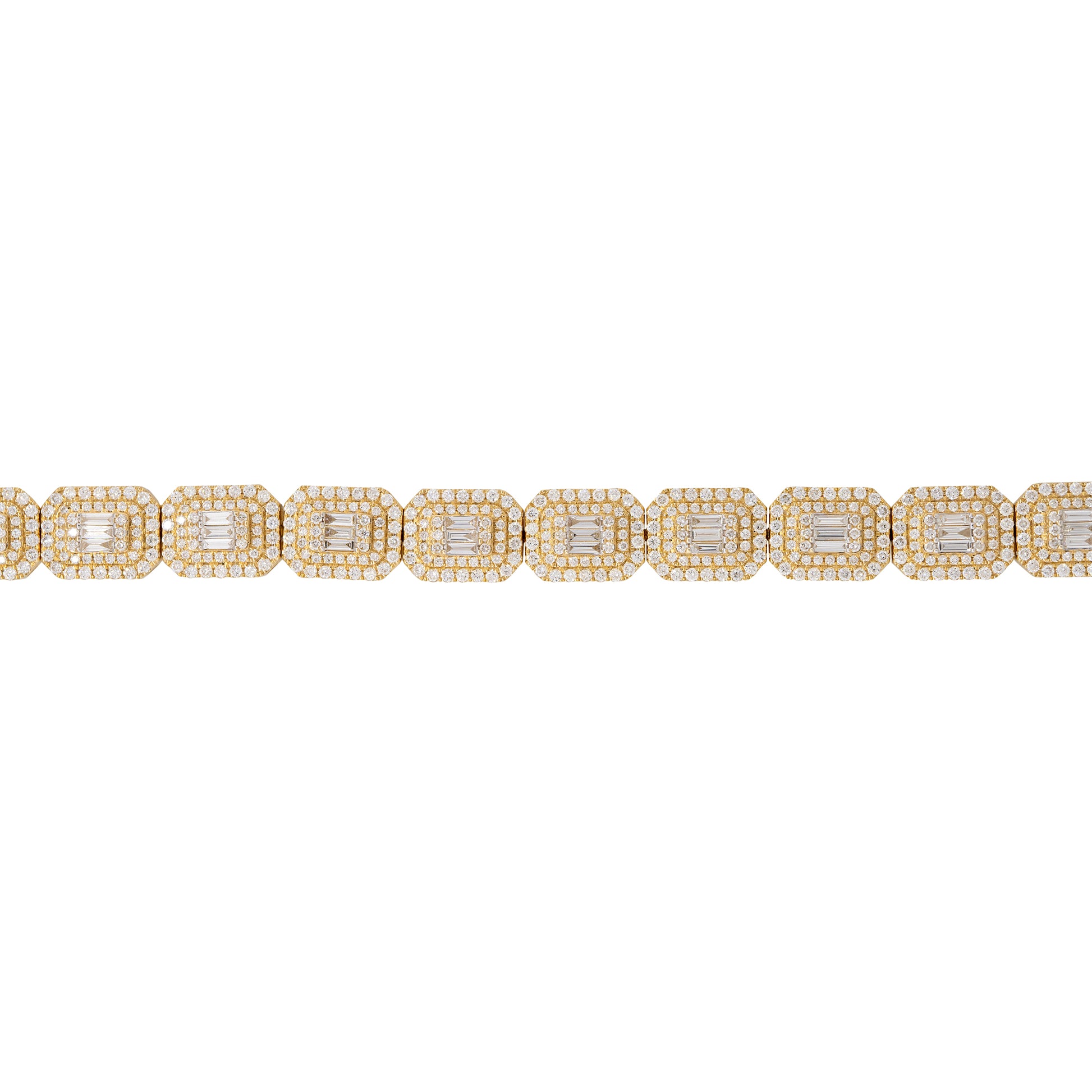 14k Yellow Gold 7.6ctw Baguette & Round Brilliant Cut Diamond Bracelet