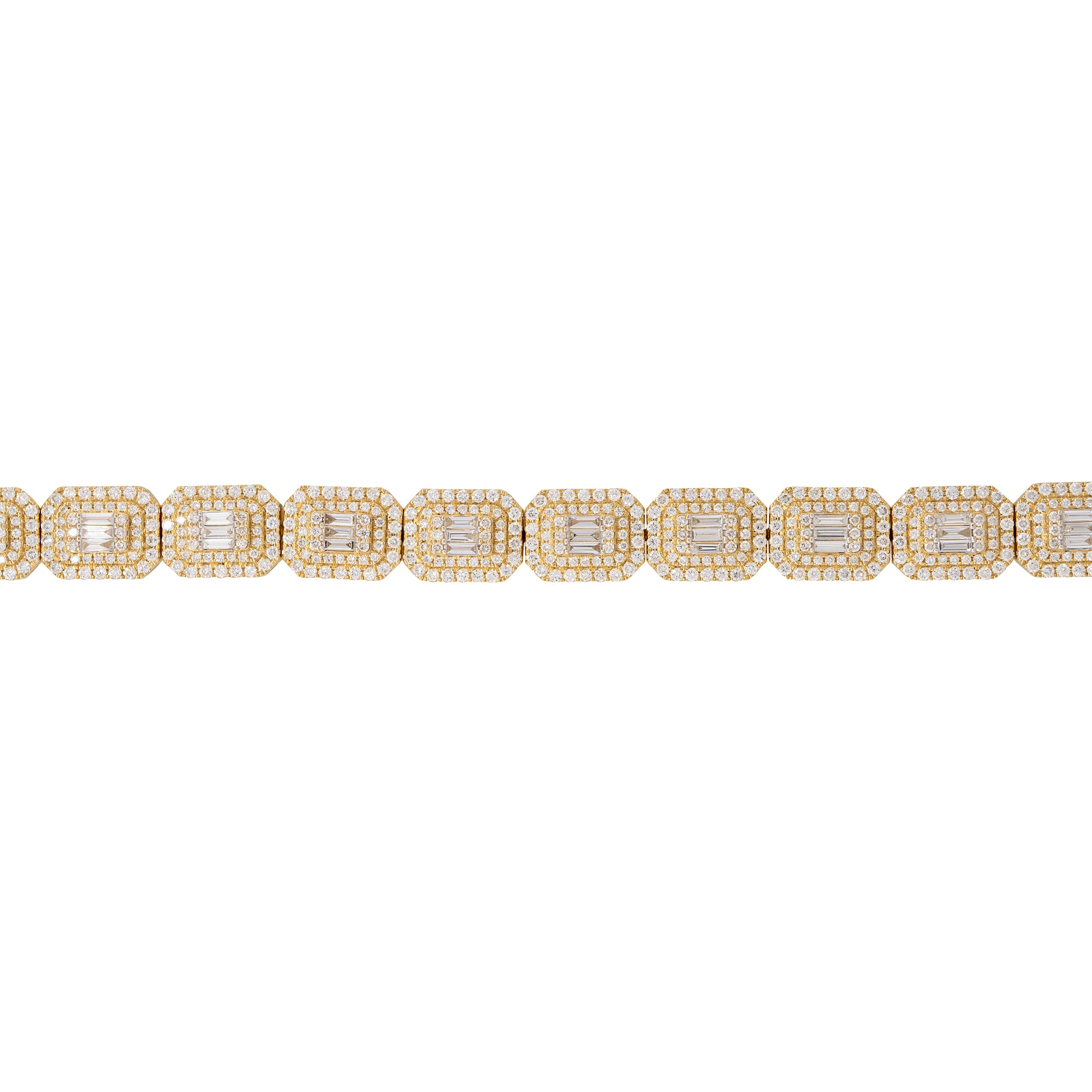 14k Yellow Gold 7.6ctw Baguette & Round Brilliant Cut Diamond Bracelet
