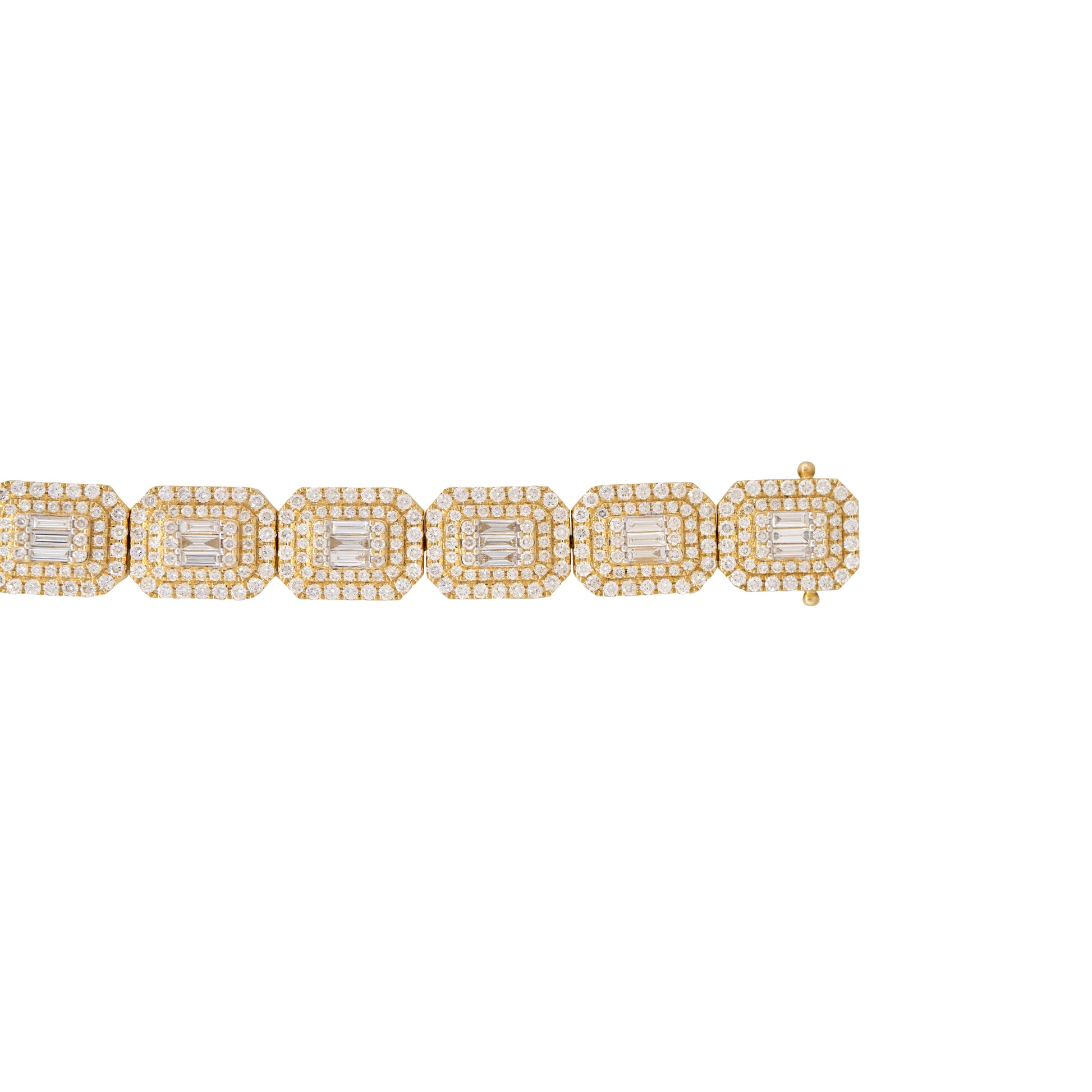 14k Yellow Gold 7.6ctw Baguette & Round Brilliant Cut Diamond Bracelet