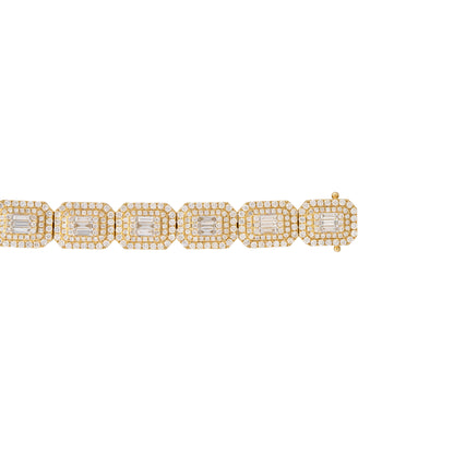 14k Yellow Gold 7.6ctw Baguette & Round Brilliant Cut Diamond Bracelet