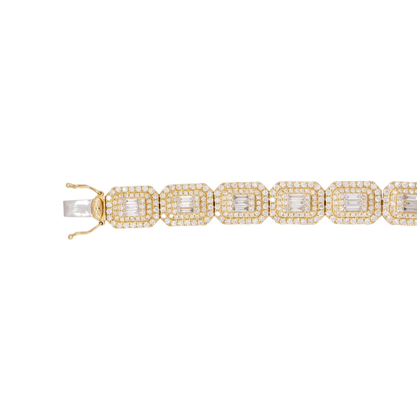 14k Yellow Gold 7.6ctw Baguette & Round Brilliant Cut Diamond Bracelet