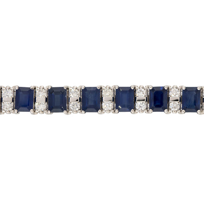14k White Gold 23.15ct Emerald Cut Sapphire & 3.7ct Round Brilliant Cut Diamond Bracelet