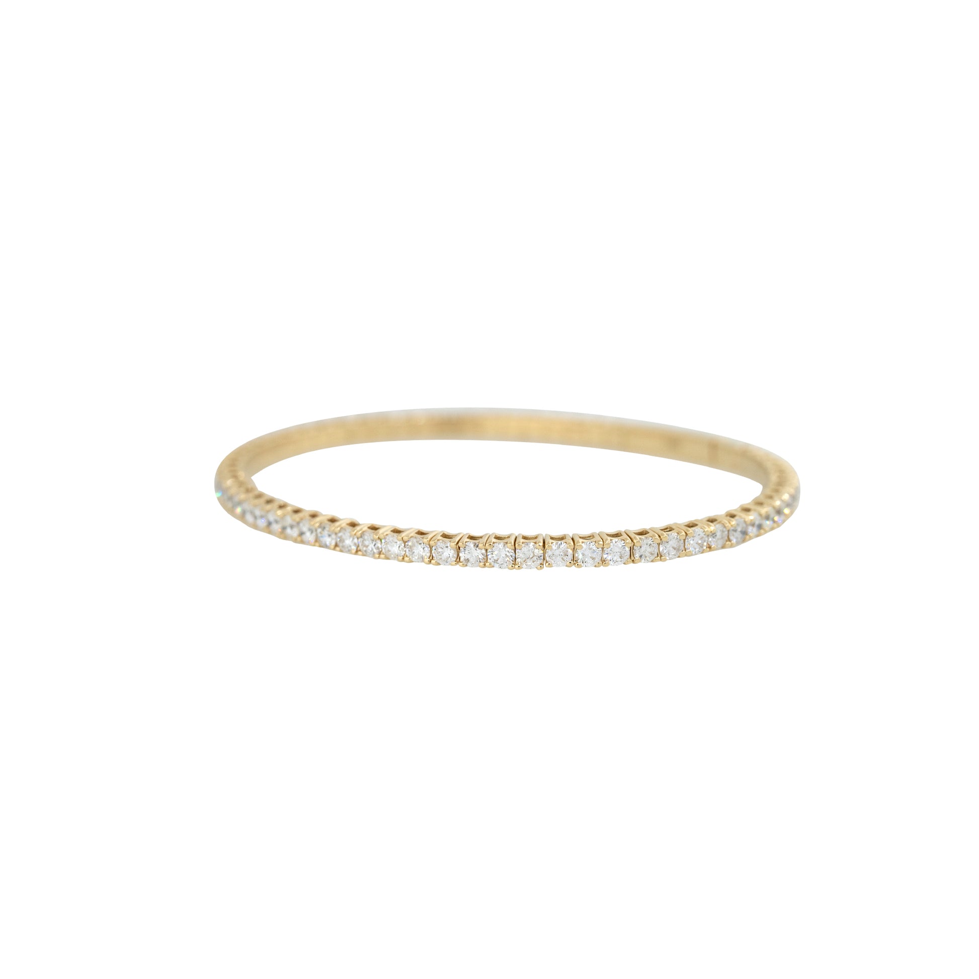 14k Yellow Gold 4ctw Round Brilliant Cut Diamond Flexible Bangle Bracelet