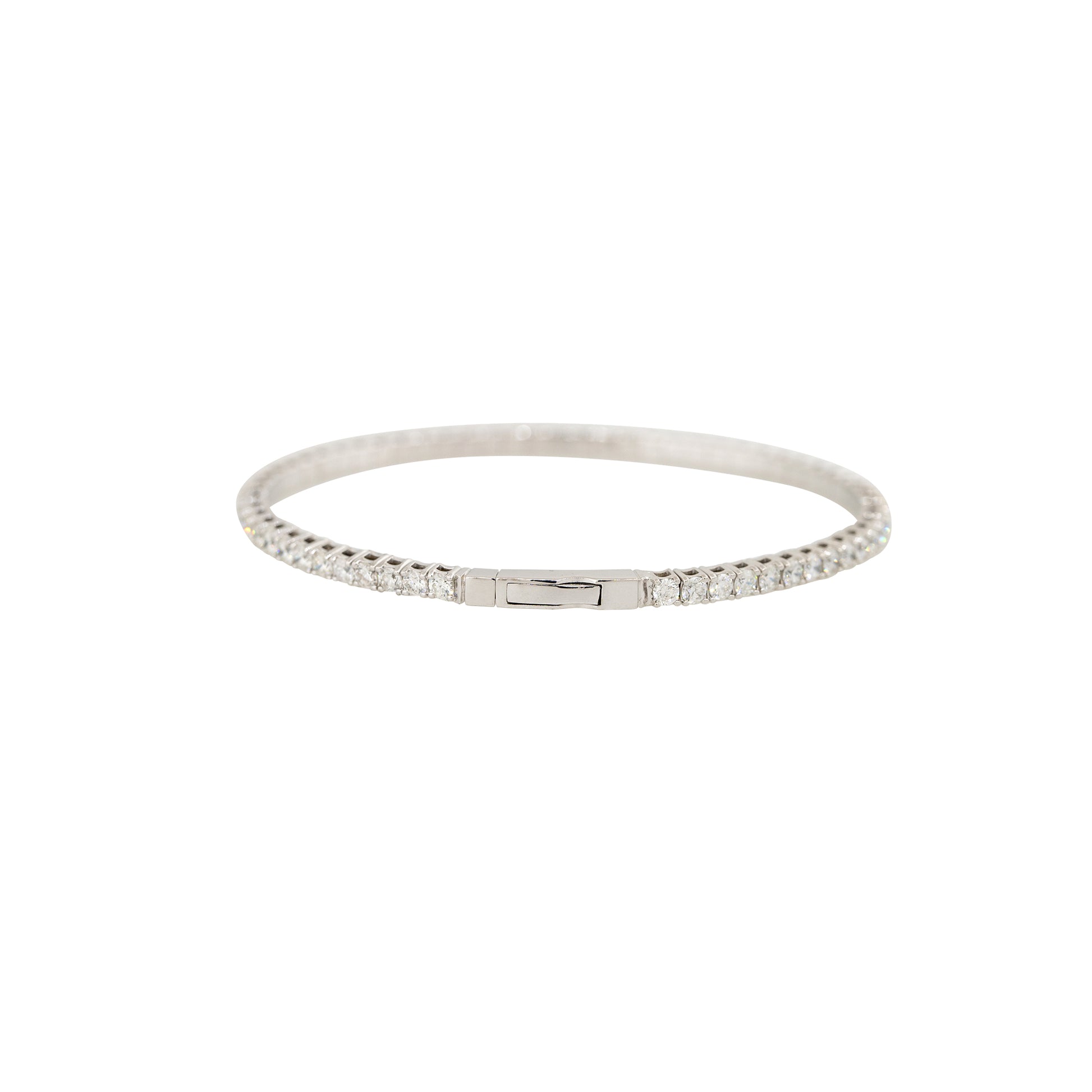 14k White Gold 4ctw Round Brilliant Cut Diamond Flexible Bangle Bracelet