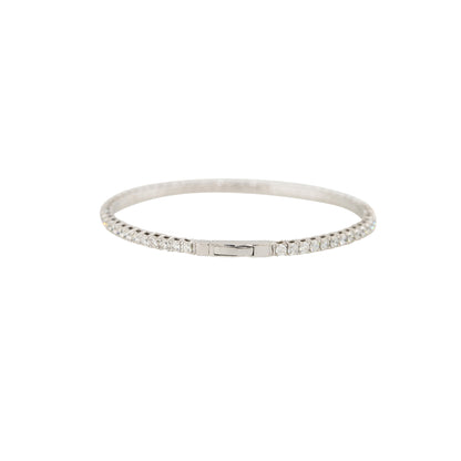 14k White Gold 4ctw Round Brilliant Cut Diamond Flexible Bangle Bracelet
