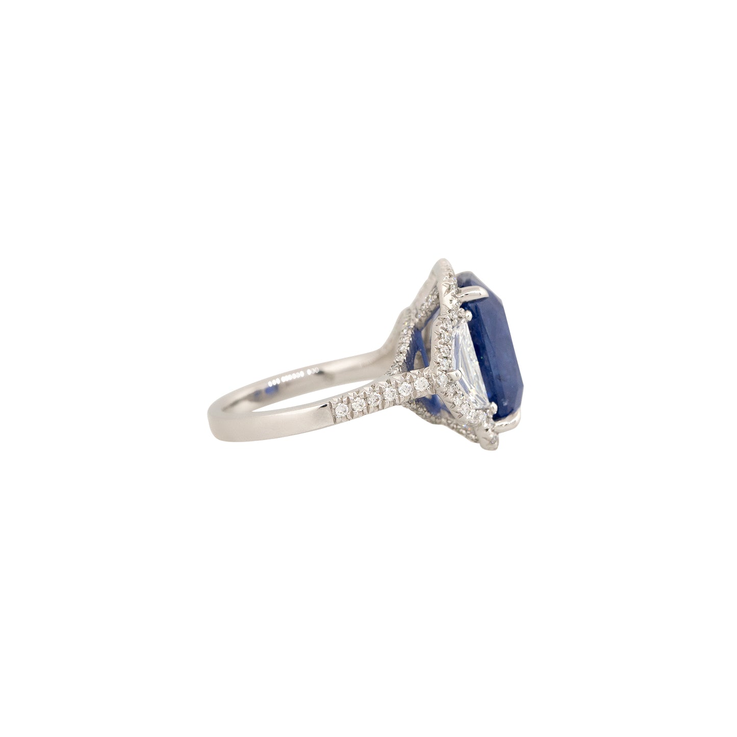 GIA Graded Platinum 9.96ct Cushion Cut Sapphire & 1.2ct Diamond Ring
