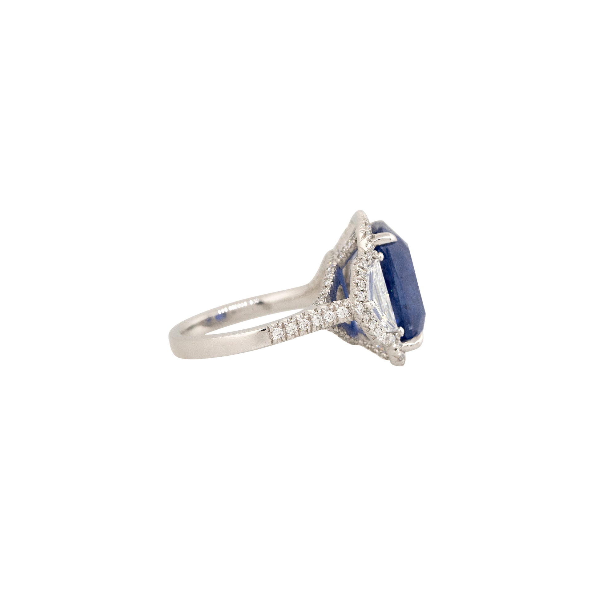 GIA Graded Platinum 9.96ct Cushion Cut Sapphire & 1.2ct Diamond Ring