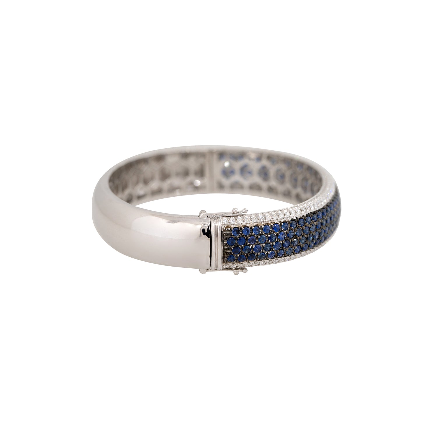 14k White Gold 5.45ct Sapphire & 1.53ct Pave Diamond Bangle Bracelet