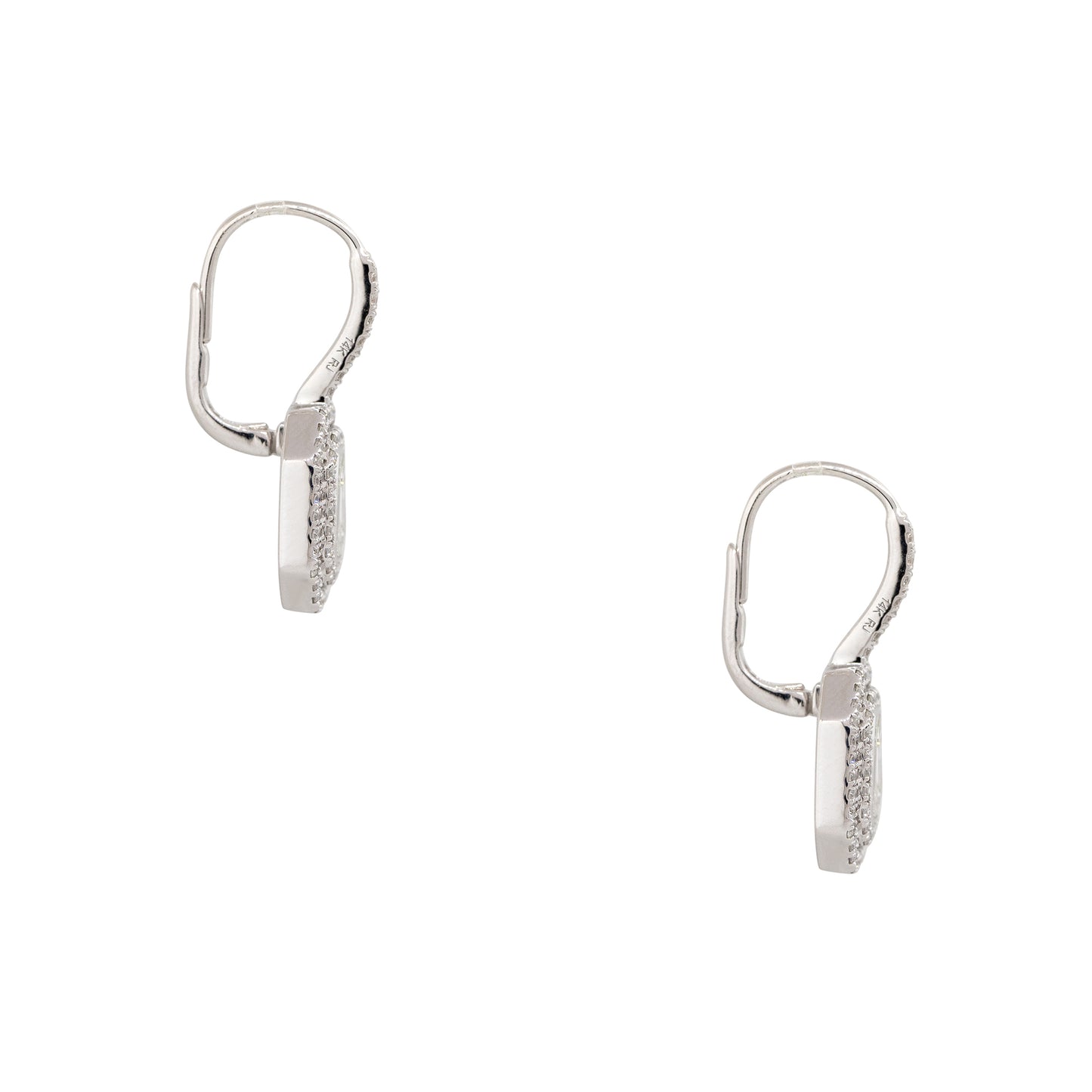 14k White Gold 1.29ctw Diamond Mosaic Double Halo Square Earrings