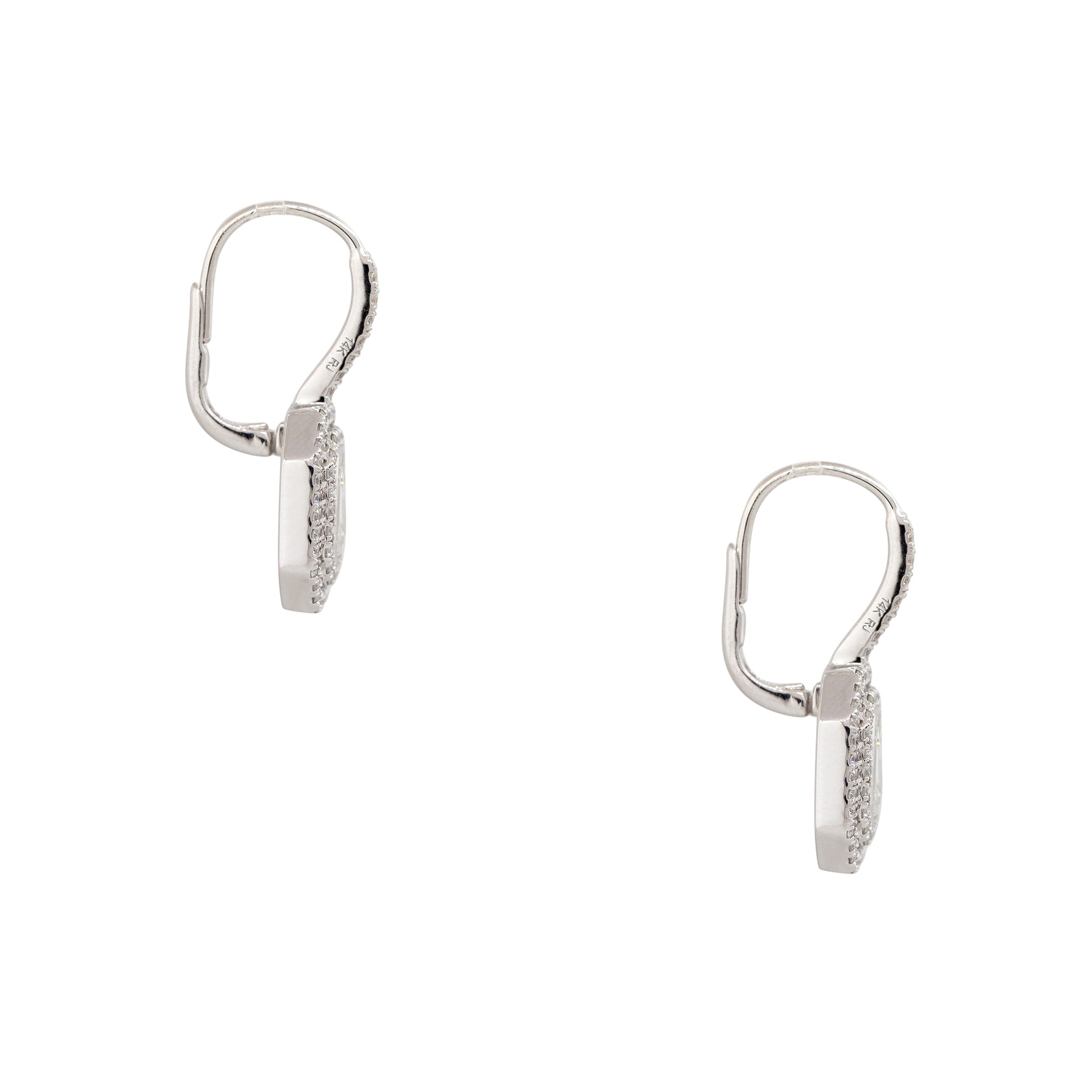 14k White Gold 1.29ctw Diamond Mosaic Double Halo Square Earrings