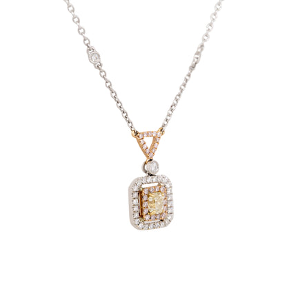 18k White Gold 0.97ctw Pink, Yellow & White Diamond Square Necklace with Diamonds along chain