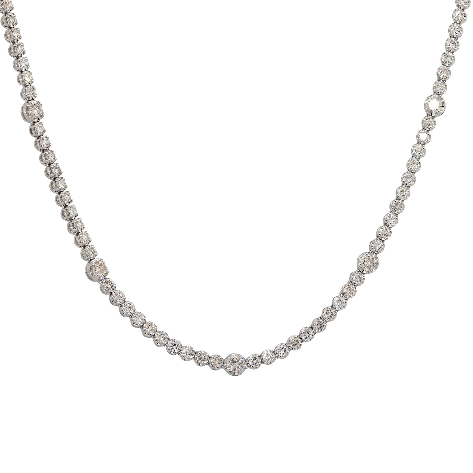 14k White Gold 10.83ctw Round Brilliant Cut Diamond Extra Long Tennis Necklace