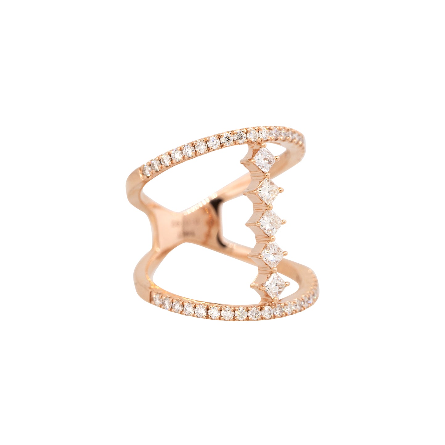 14k Rose Gold 0.92ctw Round Brilliant & Fancy Cut Diamond Center Bar Split Shank Ring