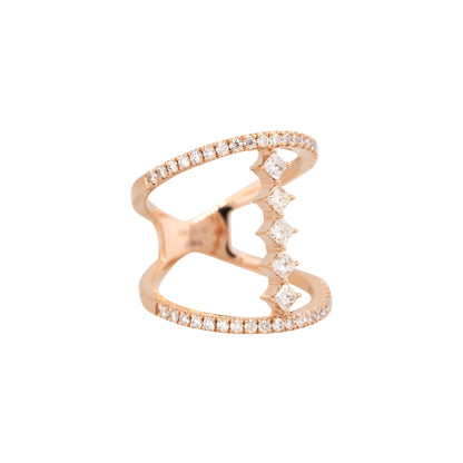 14k Rose Gold 0.92ctw Round Brilliant & Fancy Cut Diamond Center Bar Split Shank Ring