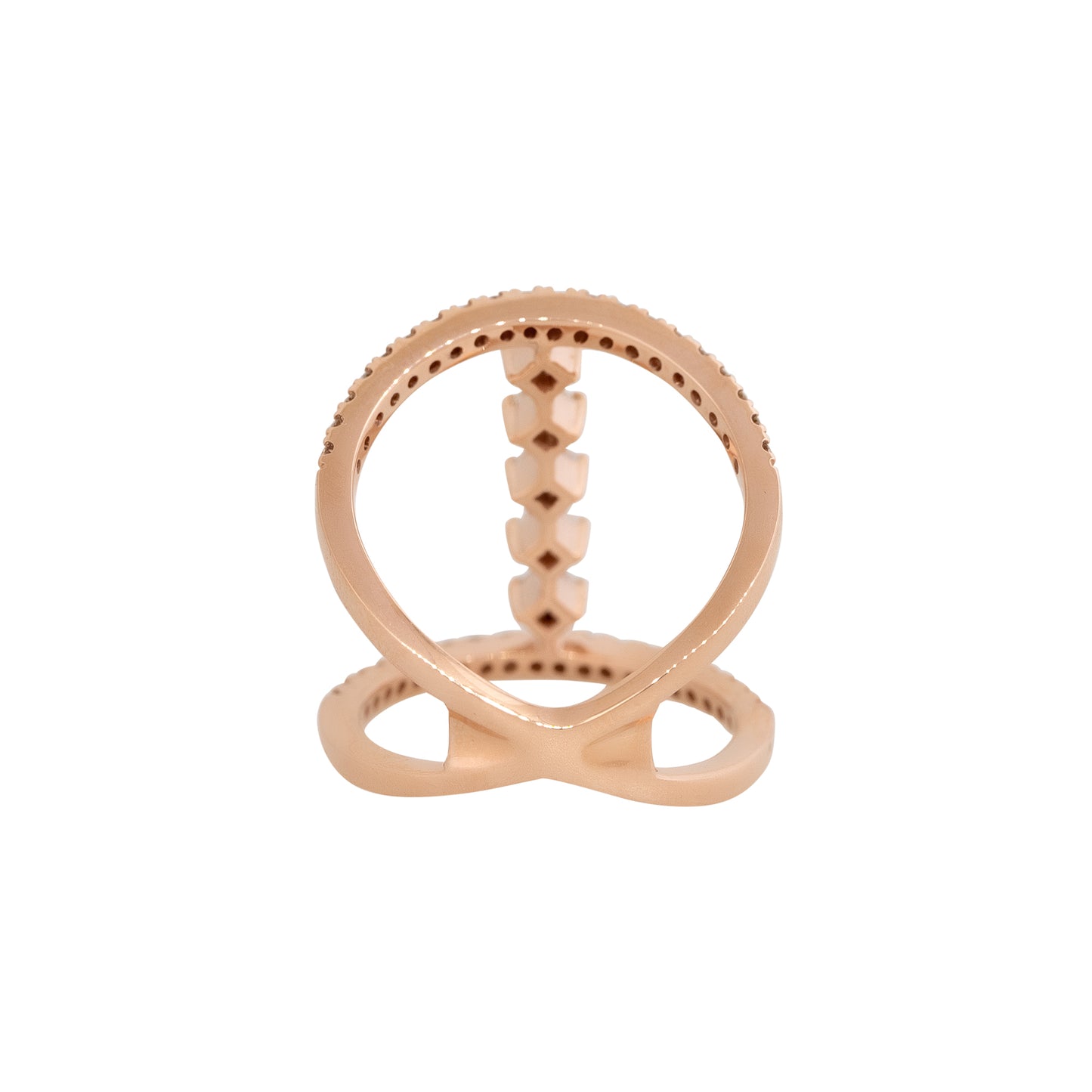 14k Rose Gold 0.92ctw Round Brilliant & Fancy Cut Diamond Center Bar Split Shank Ring