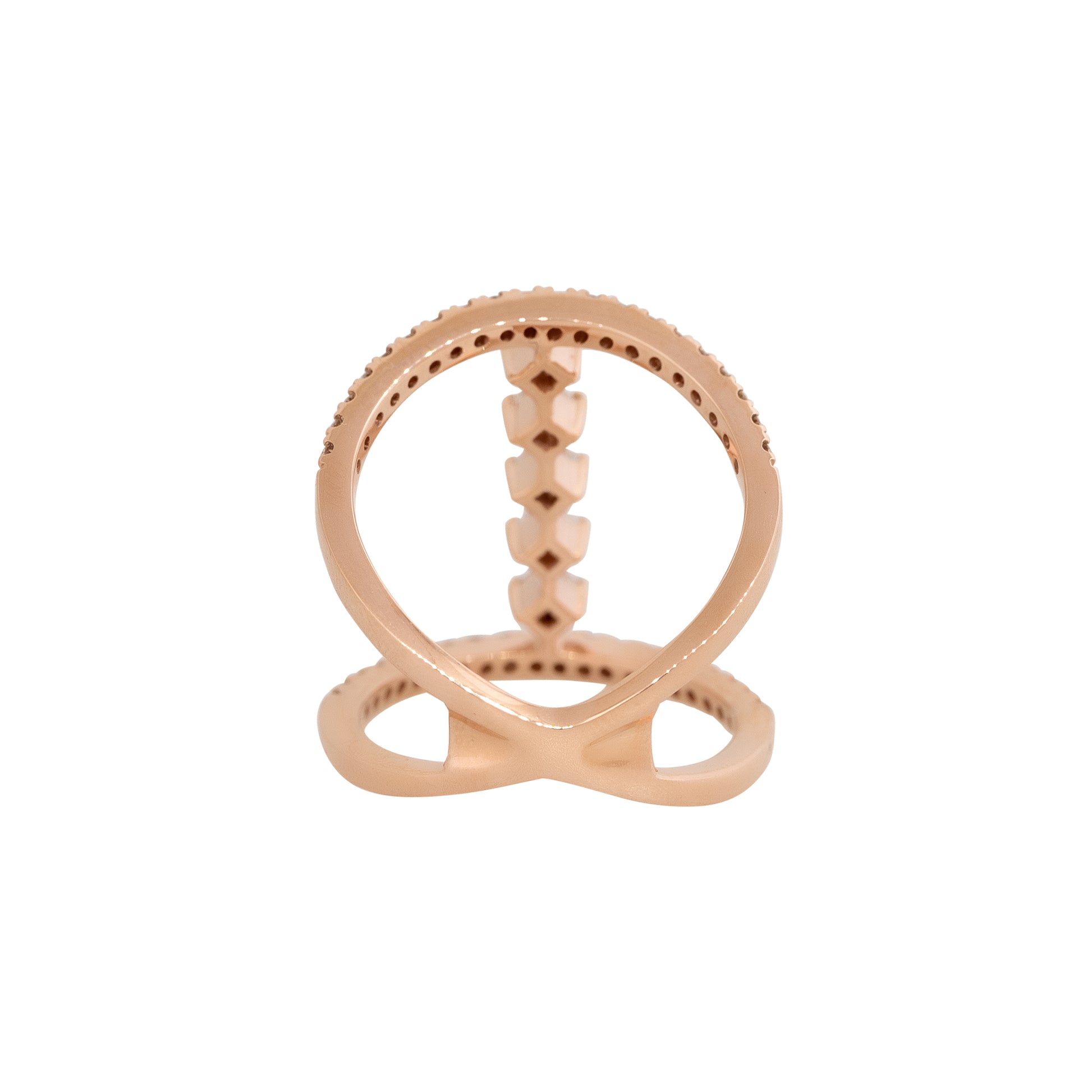 14k Rose Gold 0.92ctw Round Brilliant & Fancy Cut Diamond Center Bar Split Shank Ring