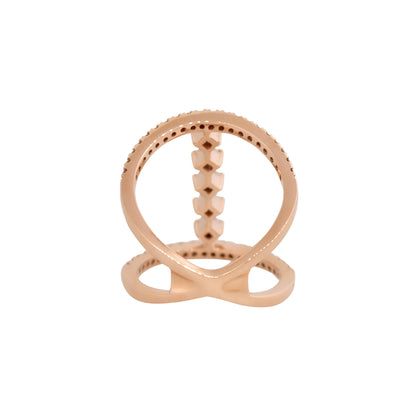 14k Rose Gold 0.92ctw Round Brilliant & Fancy Cut Diamond Center Bar Split Shank Ring