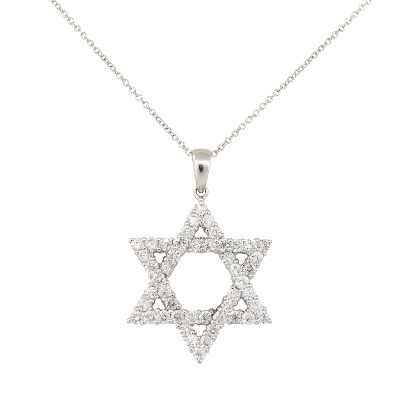18k White Gold 1.72ct Diamond Star of David Pendant Necklace