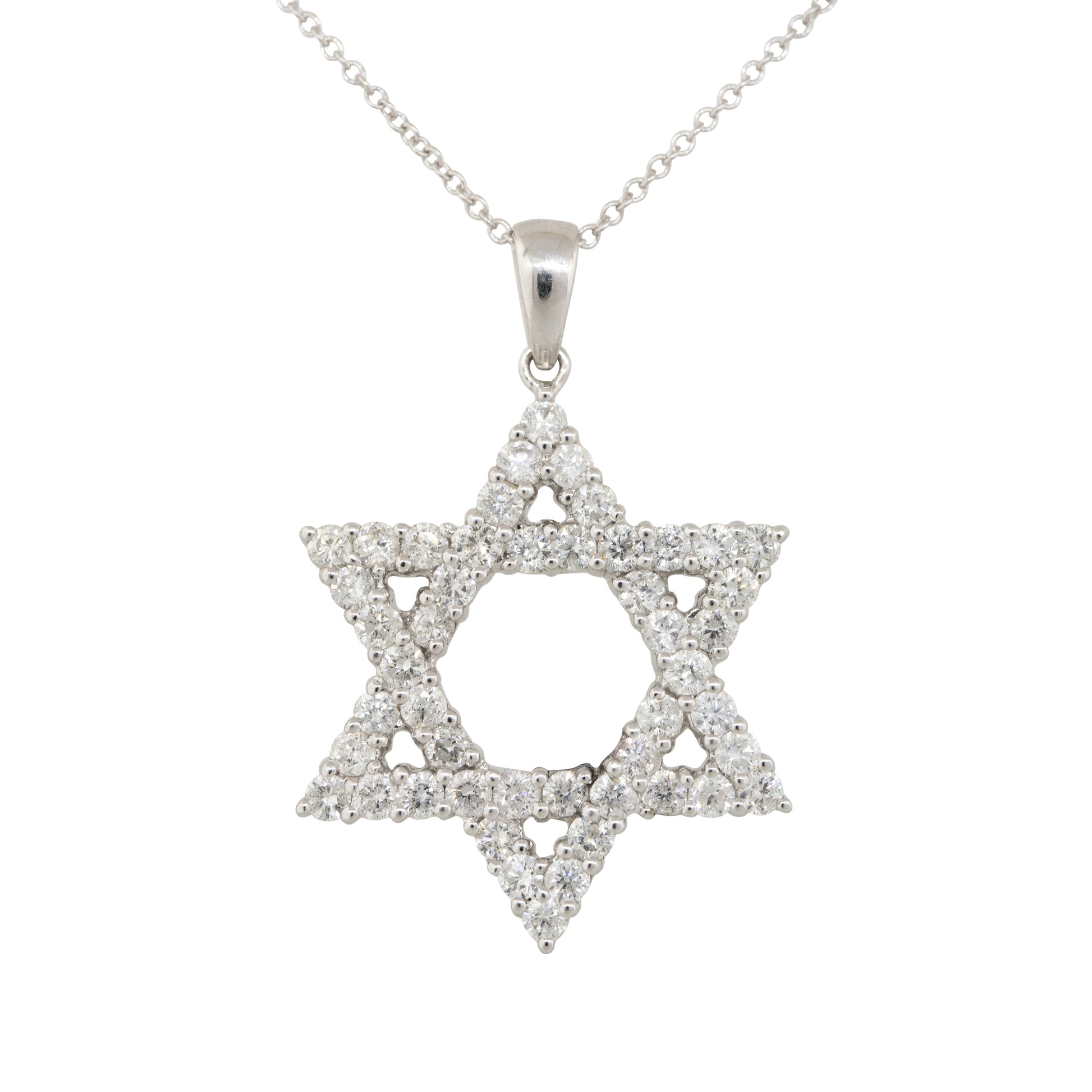 18k White Gold 1.72ct Diamond Star of David Pendant Necklace