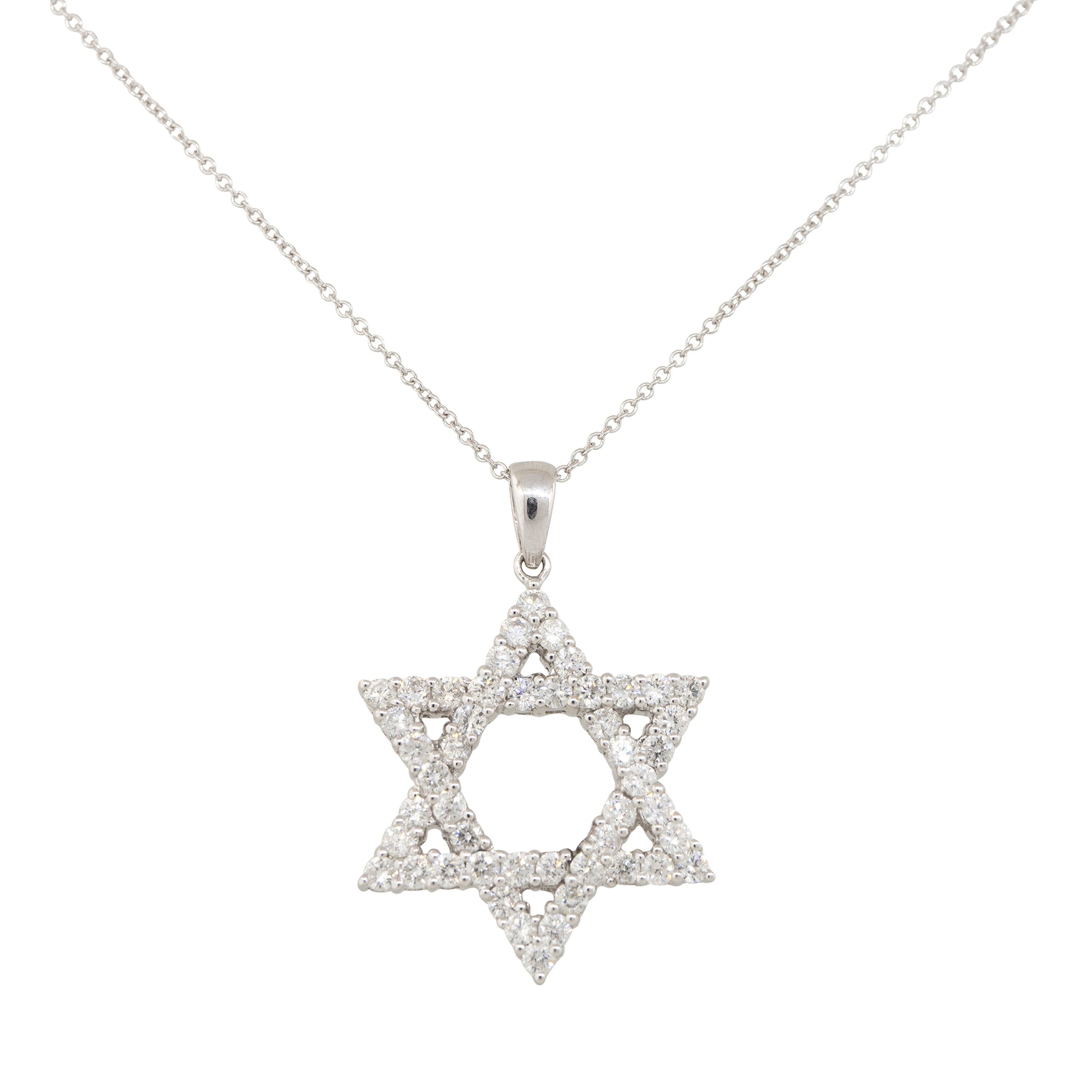 18k White Gold 1.72ct Diamond Star of David Pendant Necklace