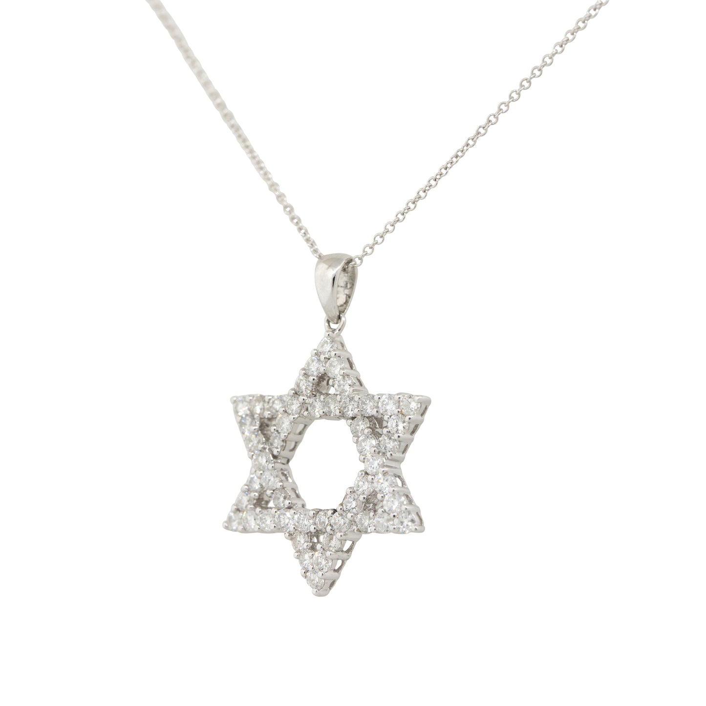 18k White Gold 1.72ct Diamond Star of David Pendant Necklace