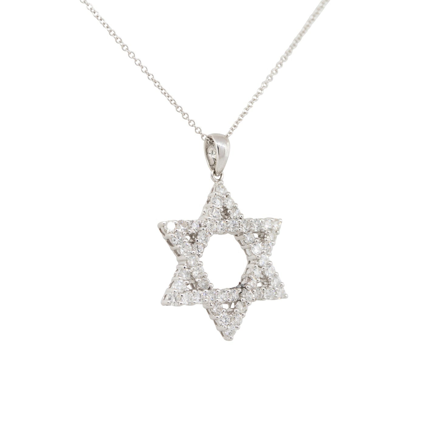 18k White Gold 1.72ct Diamond Star of David Pendant Necklace