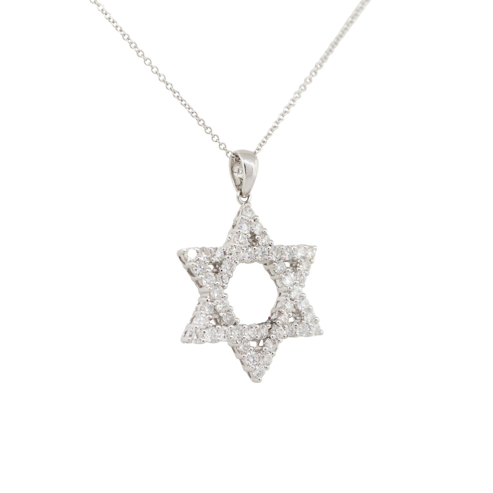 18k White Gold 1.72ct Diamond Star of David Pendant Necklace