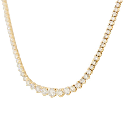 14k Yellow Gold 10ct Round Brilliant Cut Graduated Diamond 3-Prong Tennis Necklace