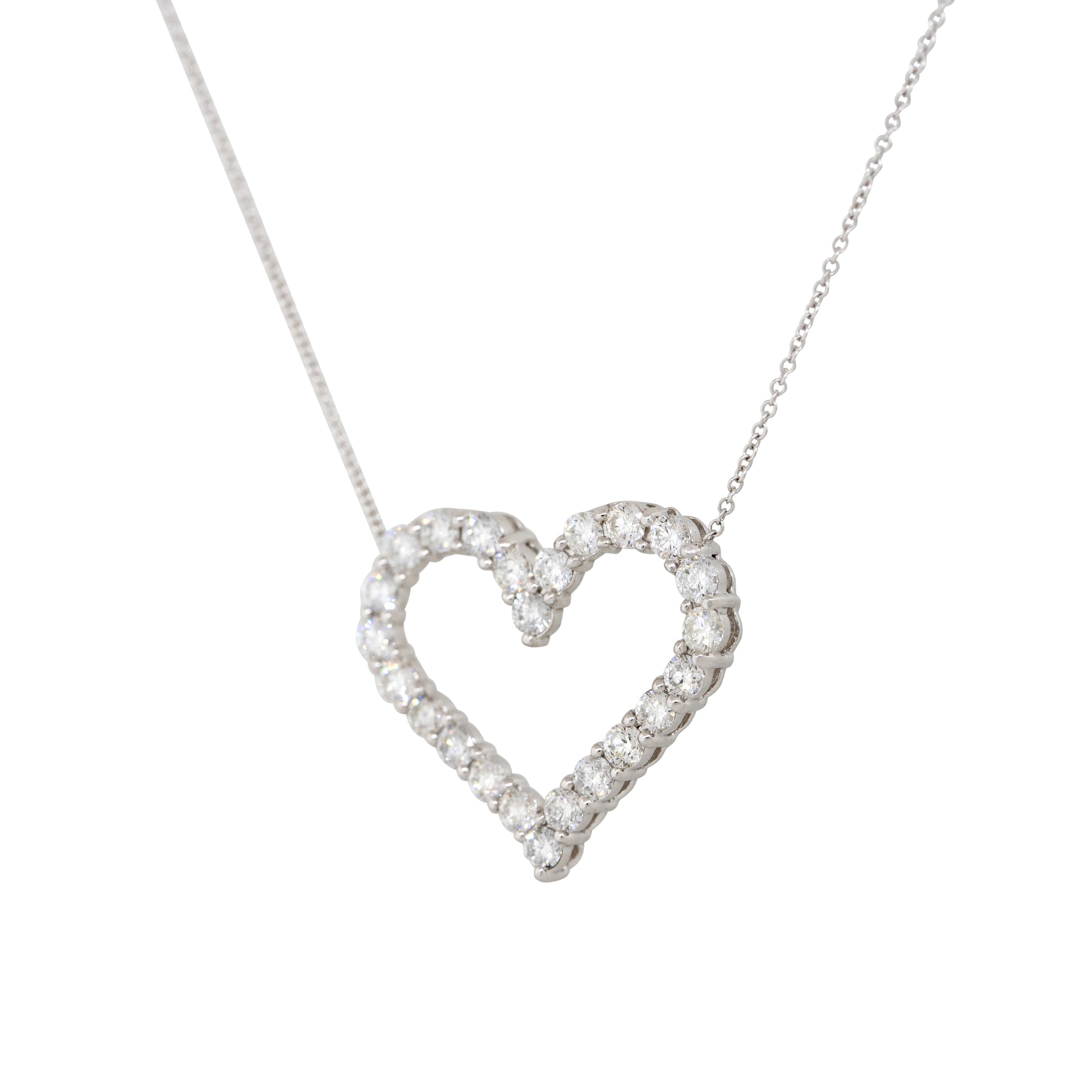 18k White Gold 2.30ctw Round Brilliant Cut Diamond Open Heart Necklace