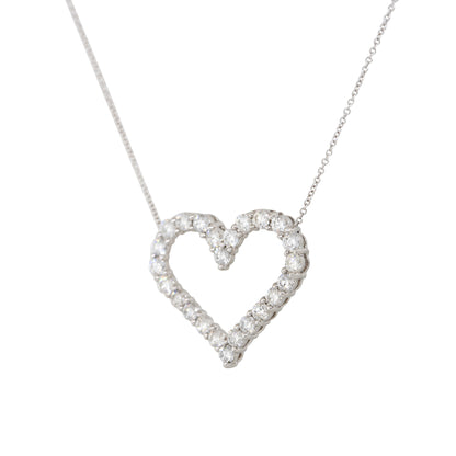 18k White Gold 2.30ctw Round Brilliant Cut Diamond Open Heart Necklace