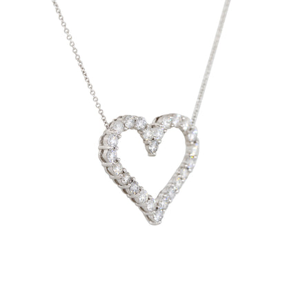 18k White Gold 2.30ctw Round Brilliant Cut Diamond Open Heart Necklace