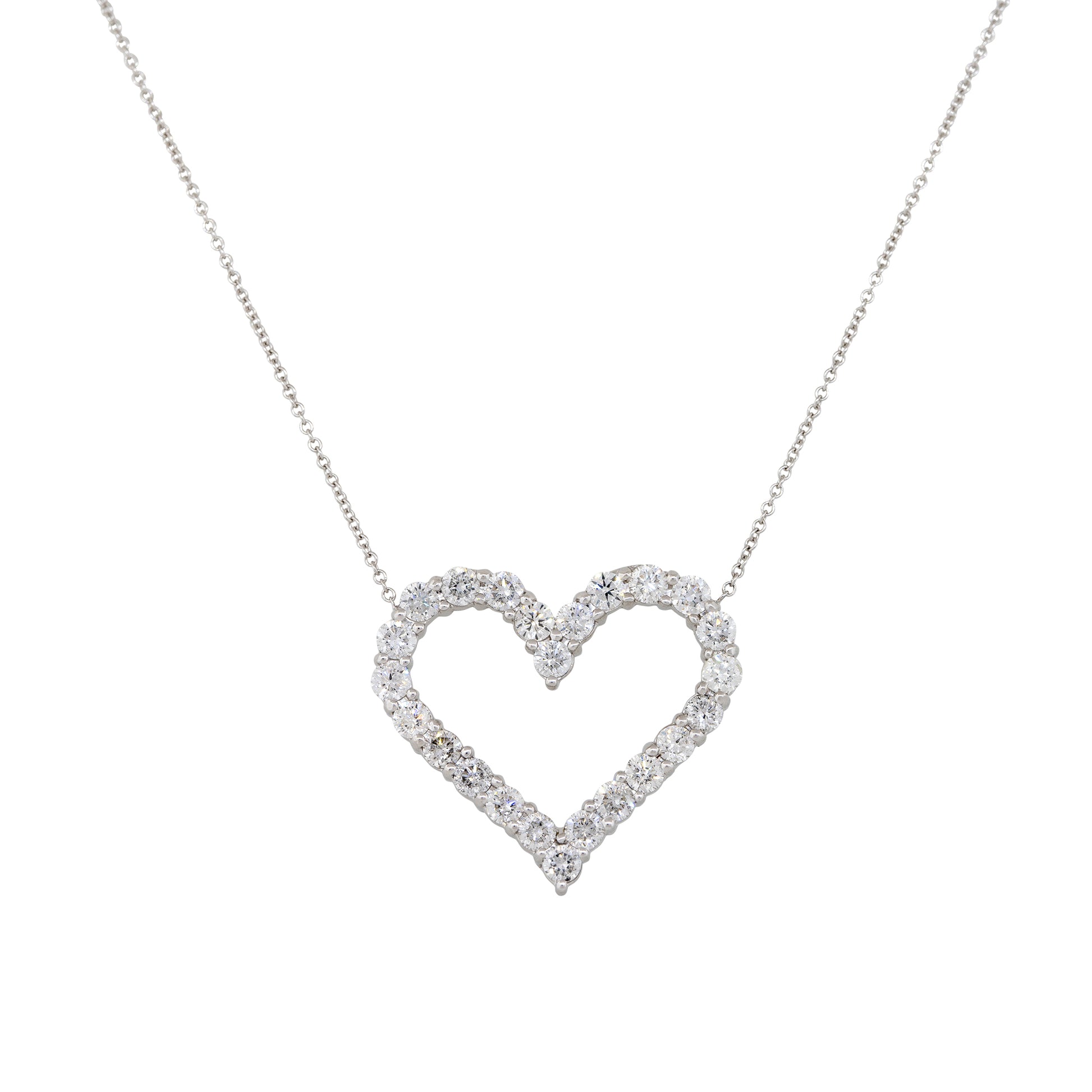 18k White Gold 2.30ctw Round Brilliant Cut Diamond Open Heart Necklace