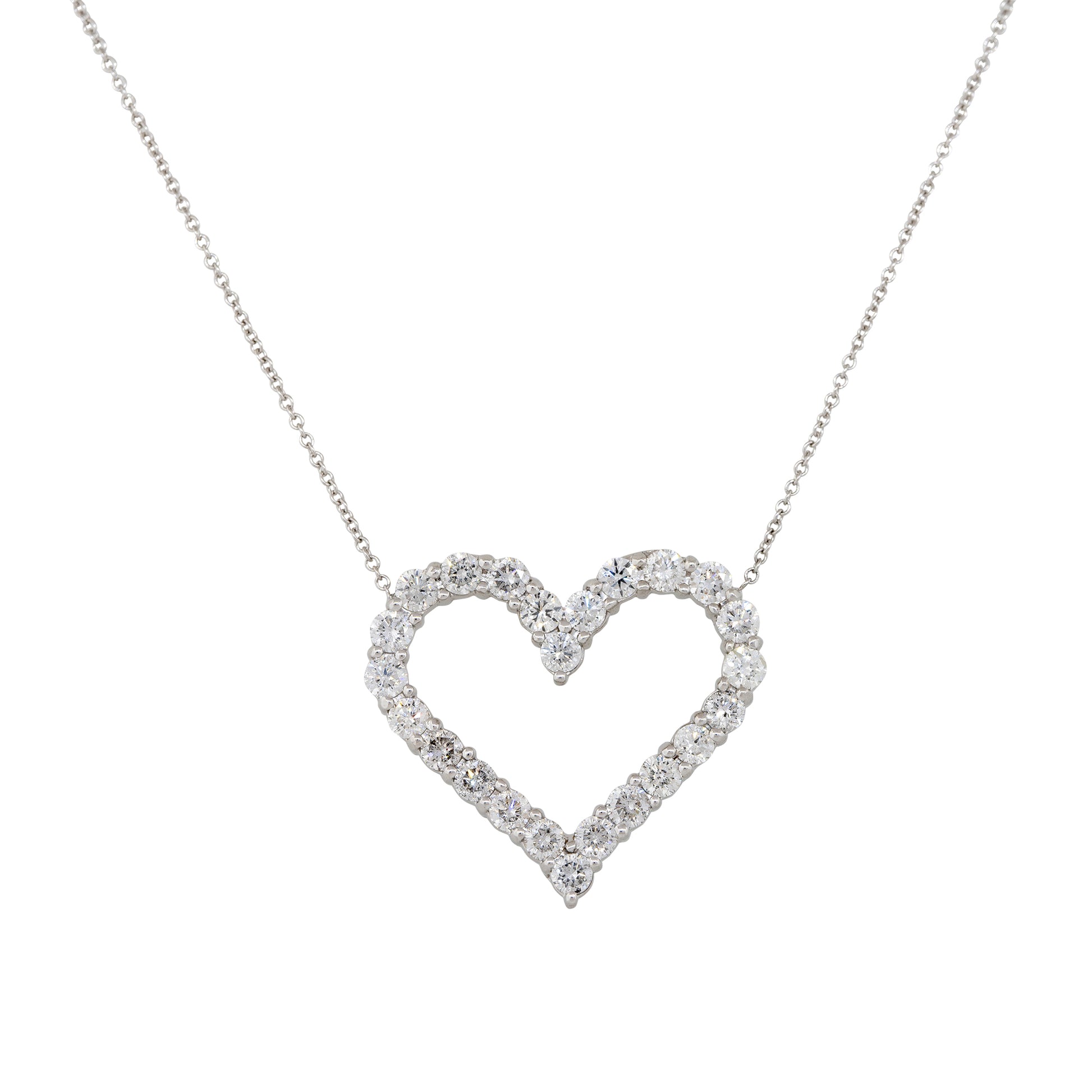 18k White Gold 2.30ctw Round Brilliant Cut Diamond Open Heart Necklace