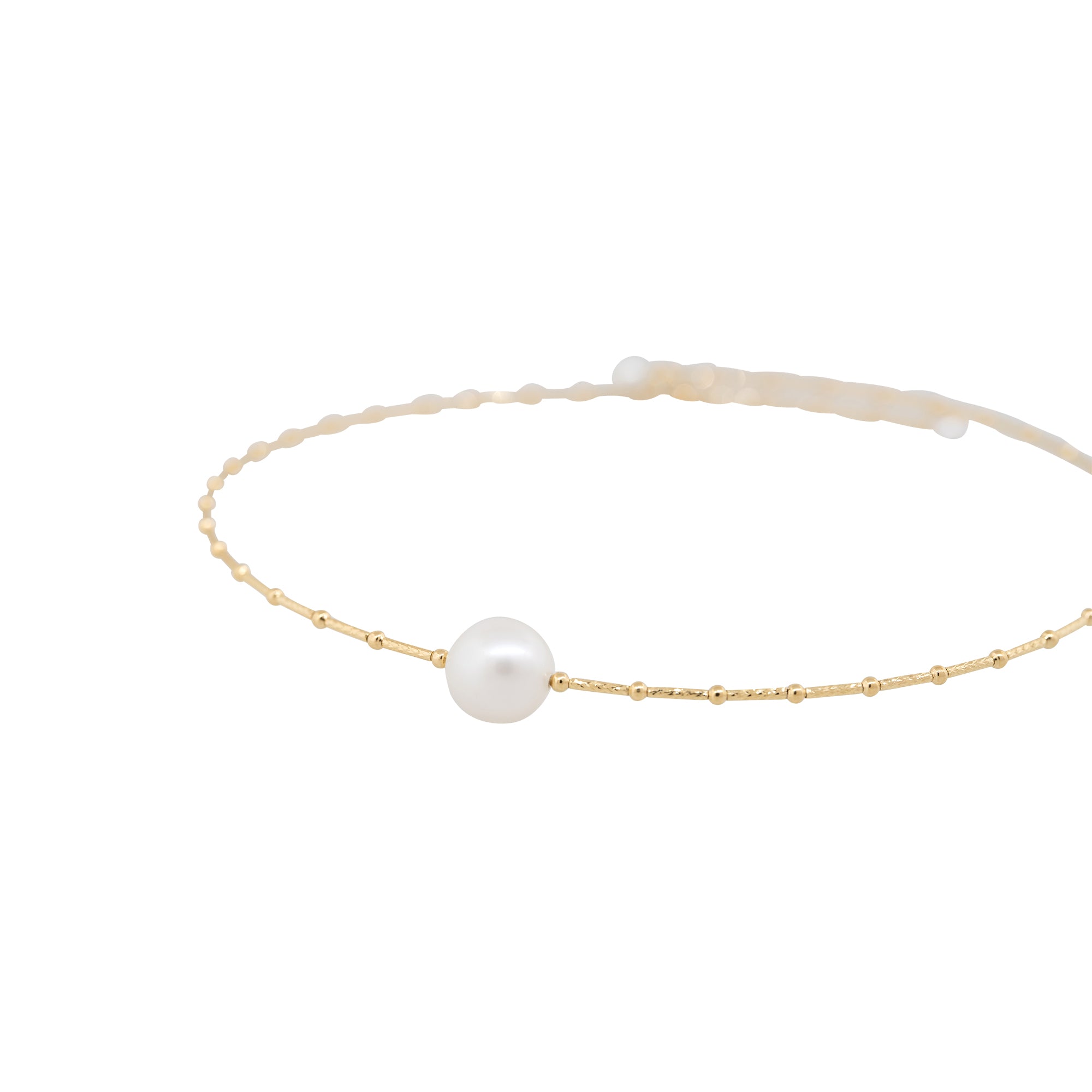 18k Yellow Gold Centered Pearl Beaded Choker Necklace