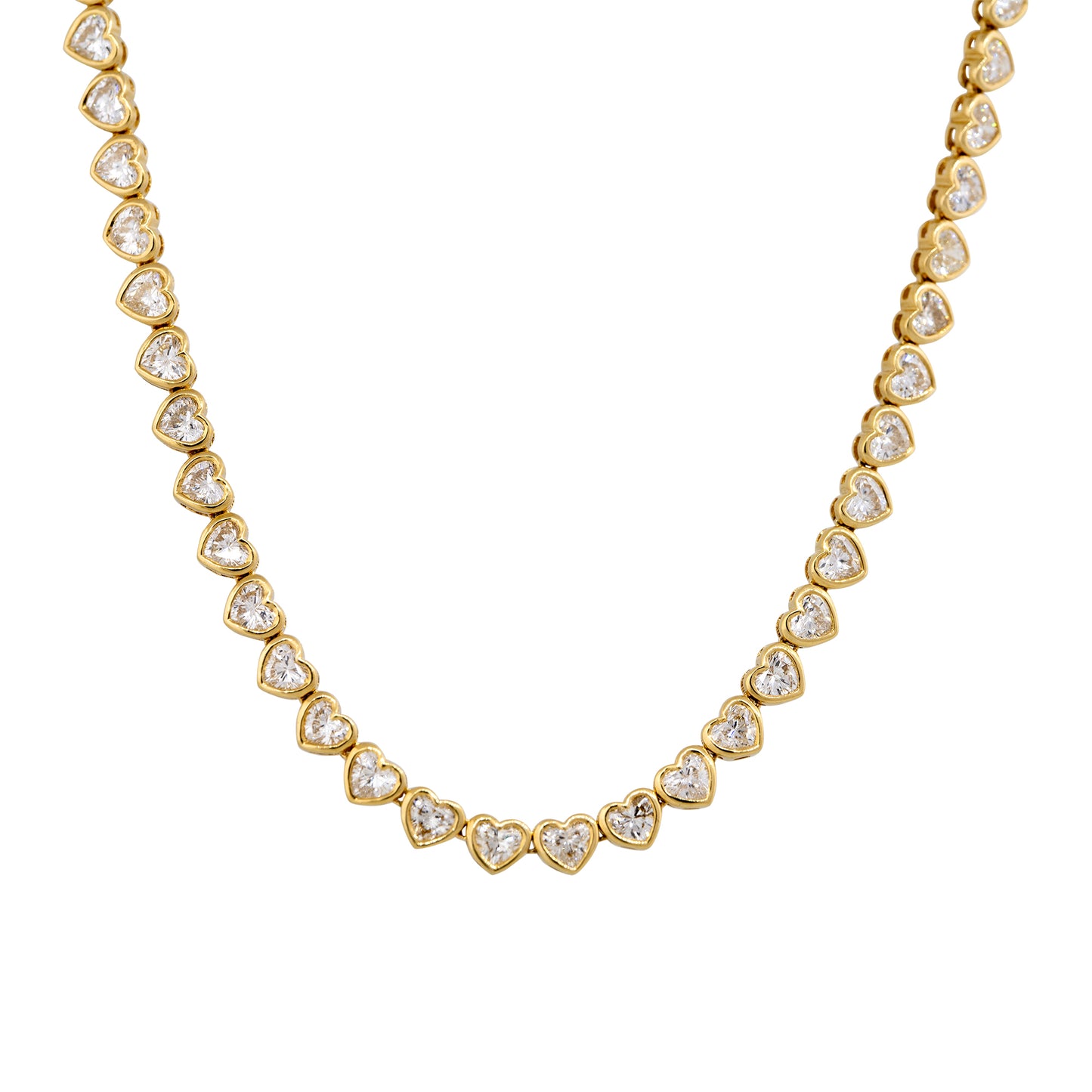 18k Yellow Gold 6.30ctw Heart Shaped Diamond Heart Station Necklace