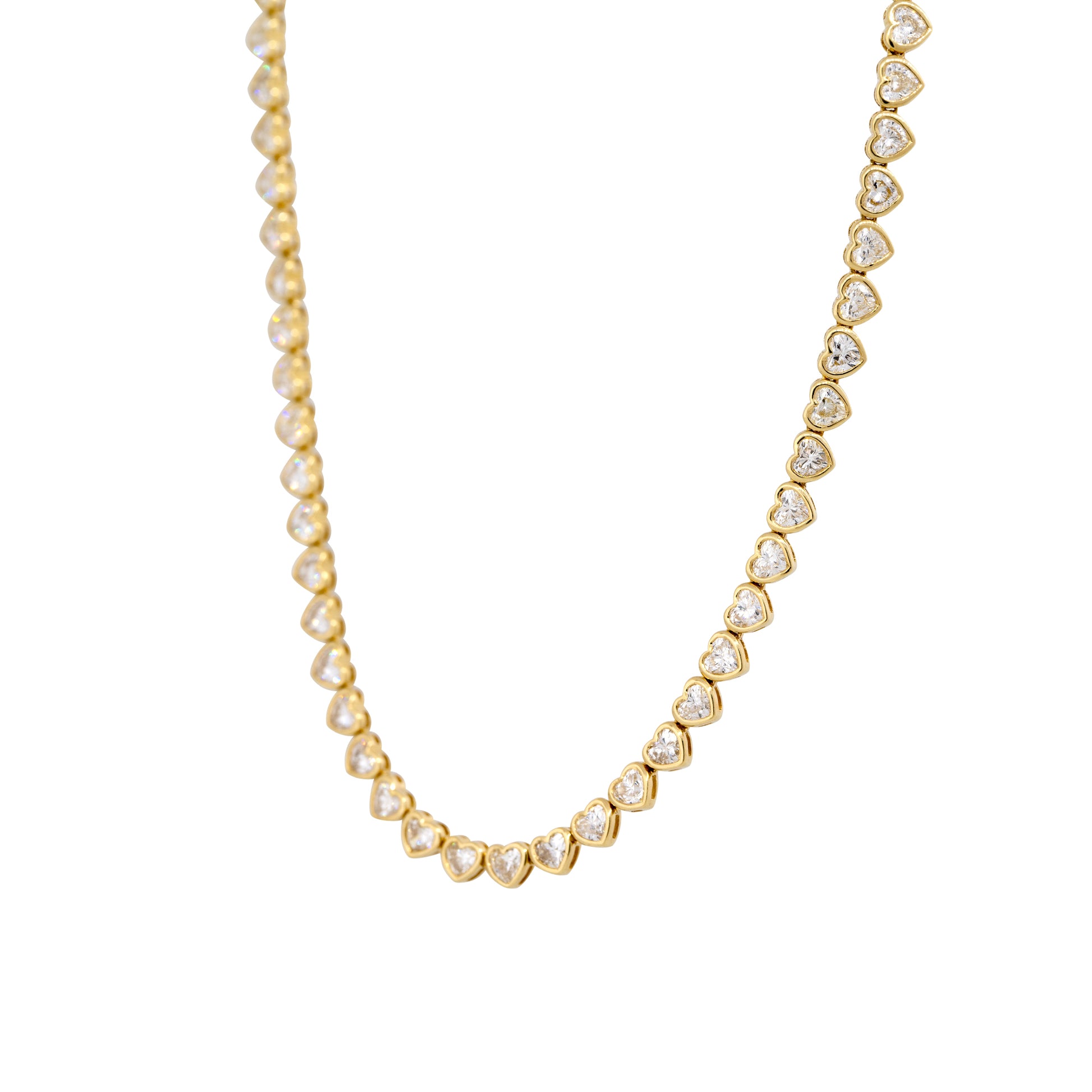 18k Yellow Gold 6.30ctw Heart Shaped Diamond Heart Station Necklace