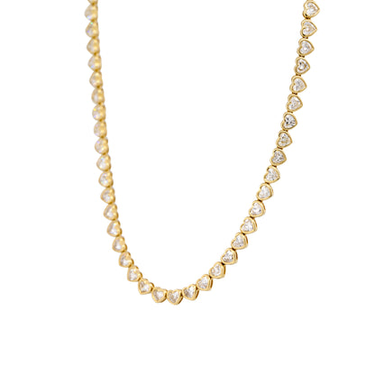 18k Yellow Gold 6.30ctw Heart Shaped Diamond Heart Station Necklace