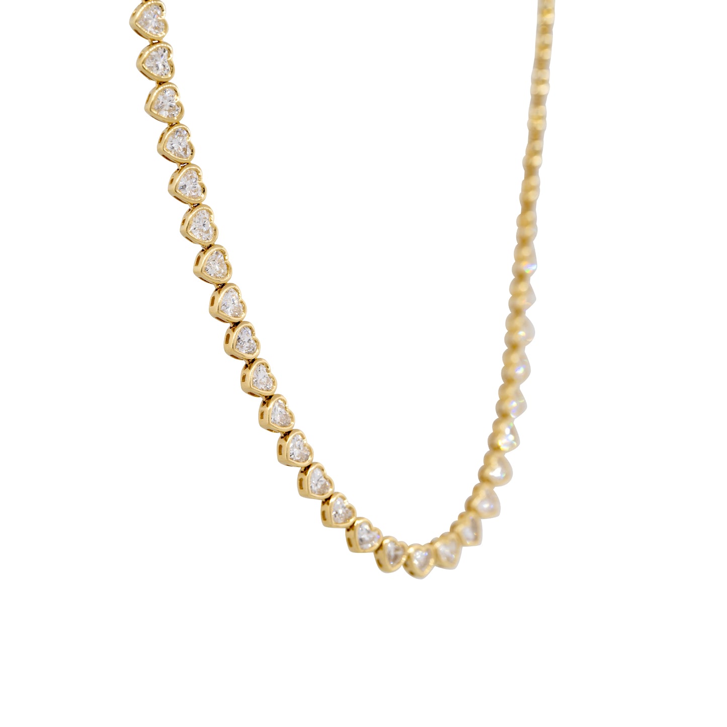 18k Yellow Gold 6.30ctw Heart Shaped Diamond Heart Station Necklace