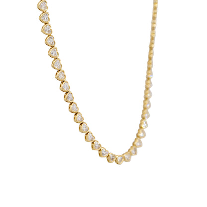 18k Yellow Gold 6.30ctw Heart Shaped Diamond Heart Station Necklace