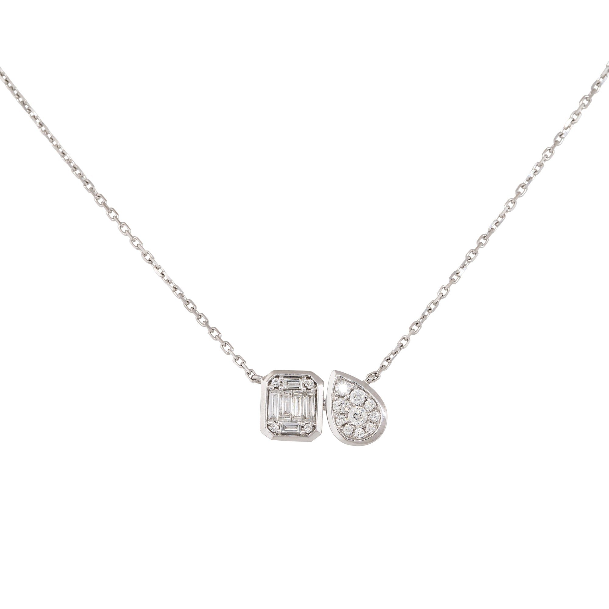 18k White Gold 0.38ct Mosaic Diamond Rectangle & Tear Drop Necklace