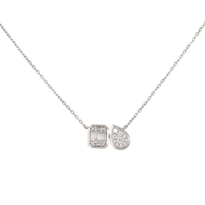 18k White Gold 0.38ct Mosaic Diamond Rectangle & Tear Drop Necklace